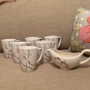 Corelle Cherry Blossom Coffee Mugs & Creamer